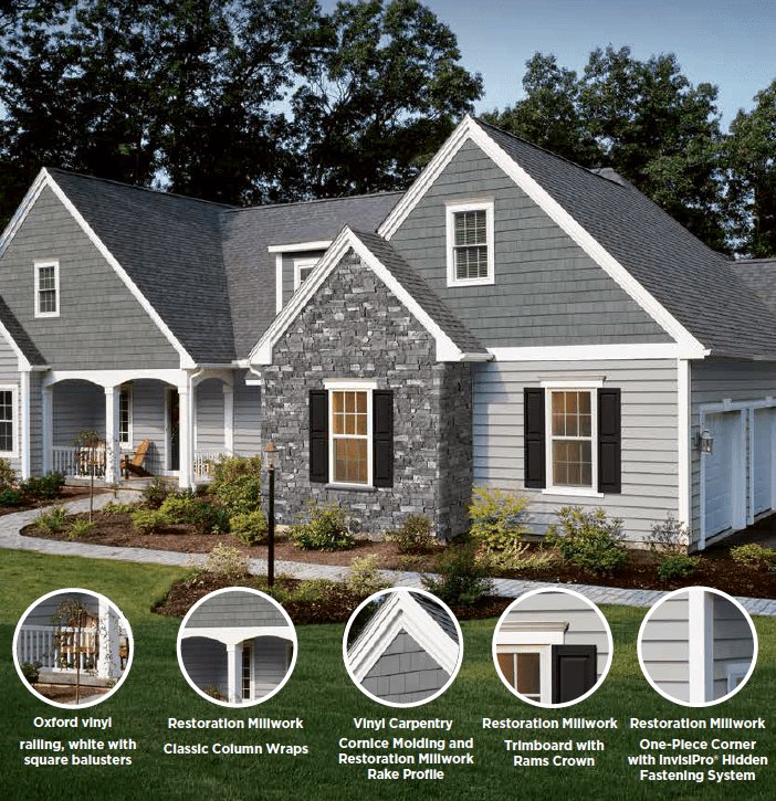 house with spotlight on trim pieces